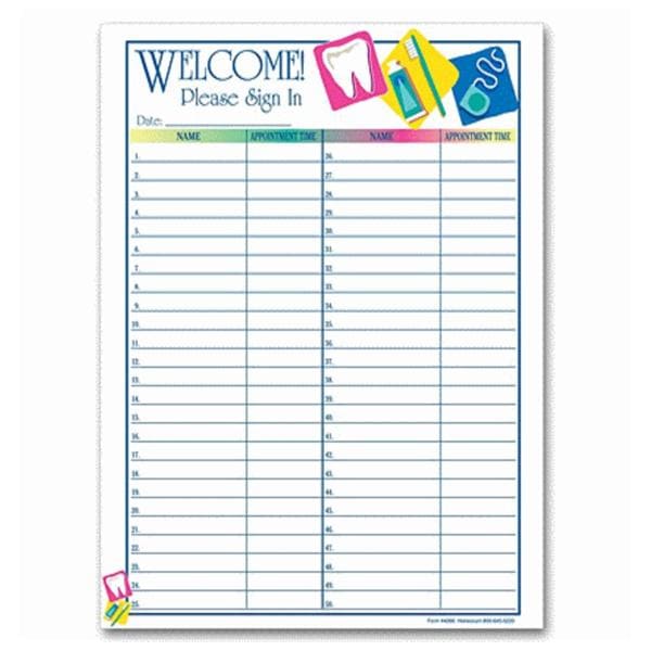 Sign In Sheet Dental Icons 8.5 in x 11 in 100/Pk