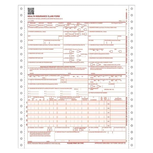 Insurance Claim Forms CMS-1500 2012 1-Part Continuous 8.5"x11" White 1000/Pk
