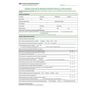 ADA Health History Forms 2021 2 Sided Paper White 8.5 in x 11 in 100/Pk