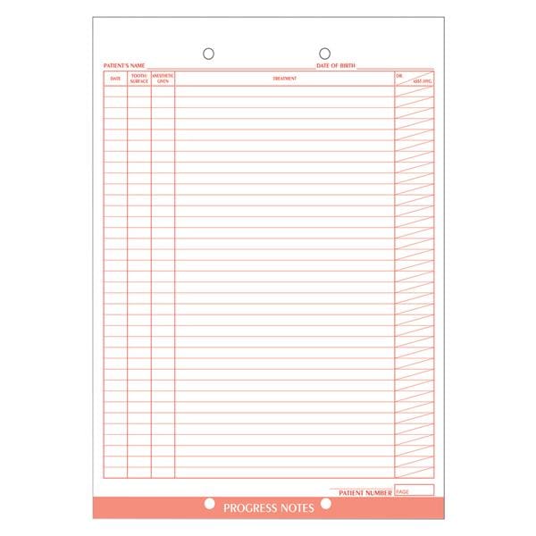 Clinical Record Dental Forms Progress Notes White 8.5 in x 11 in 100/Pk