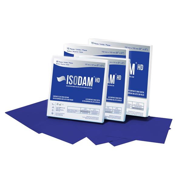 Isodam HD Latex-Free Rubber Dam 6 in x 6 in Med Ga Ryl Bl Unflvrd Unscntd 15/Pk