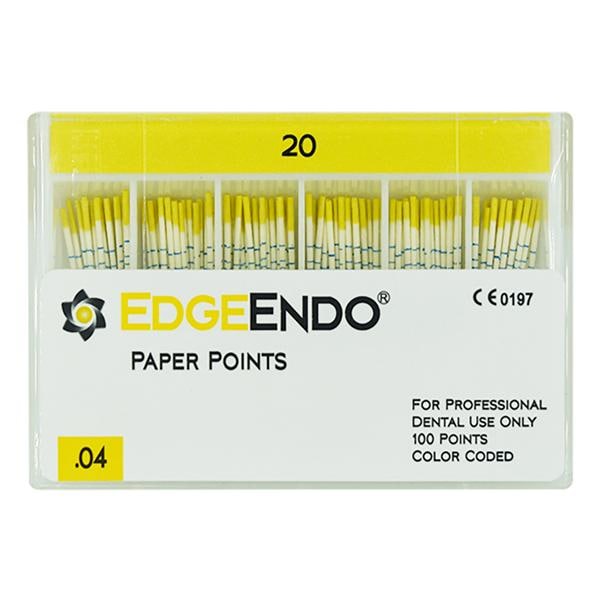 EdgeEndo Paper Points Size #20 Size #20 .04 Yellow Cone 100/Pk