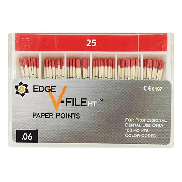 EdgeV-Taper HT Paper Points Size #25 Size #25 0.04 Red Cone 100/Pk