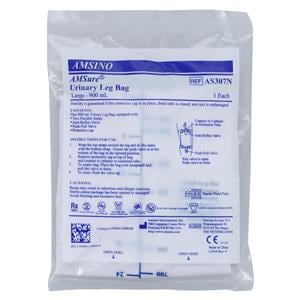 AMSure Urinary Leg Bag 900mL Disposable Twist Turn Anti-Reflux Valve, 48 EA/CA