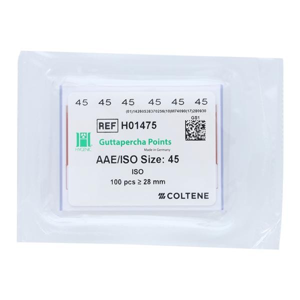 Hygenic Machine Rolled Gutta Percha Points Size 45 Pink 5Vls/Bx