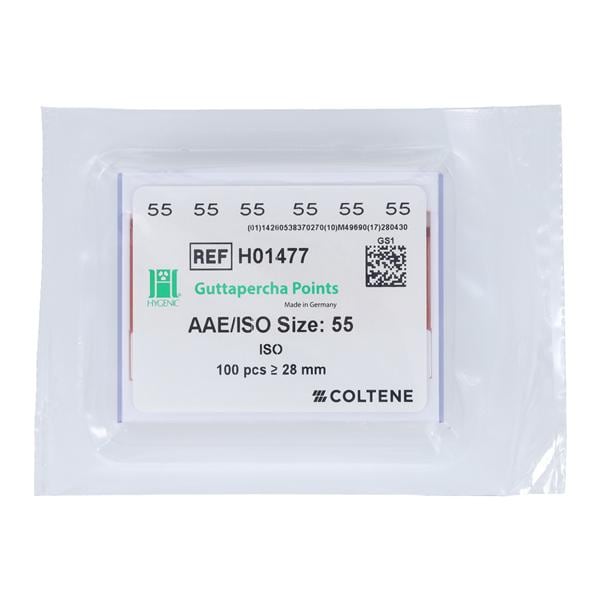 Hygenic Machine Rolled Gutta Percha Points Size 55 Pink 5Vls/Bx