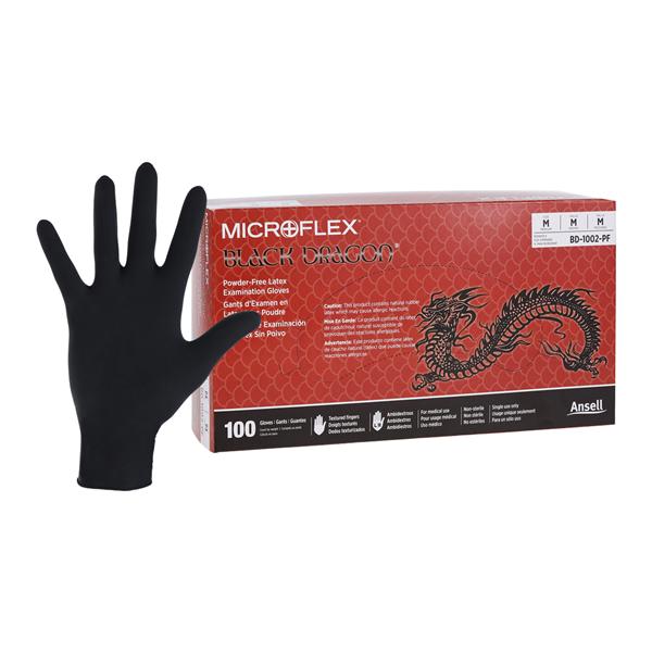 MICROFLEX Black Dragon Latex Exam Gloves Medium Black Non-Sterile 100/Bx