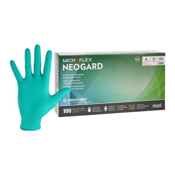 MICROFLEX Neogard Neoprene Exam Gloves X-Small Green Non-Sterile 100/Bx