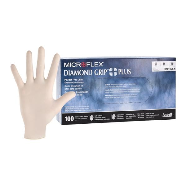 MICROFLEX Diamond Grip Plus Latex Exam Gloves Medium Natural Non-Sterile 100/Bx