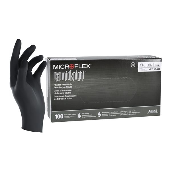MICROFLEX MidKnight Nitrile Exam Gloves 2X-Large Black Non-Sterile 100/Bx