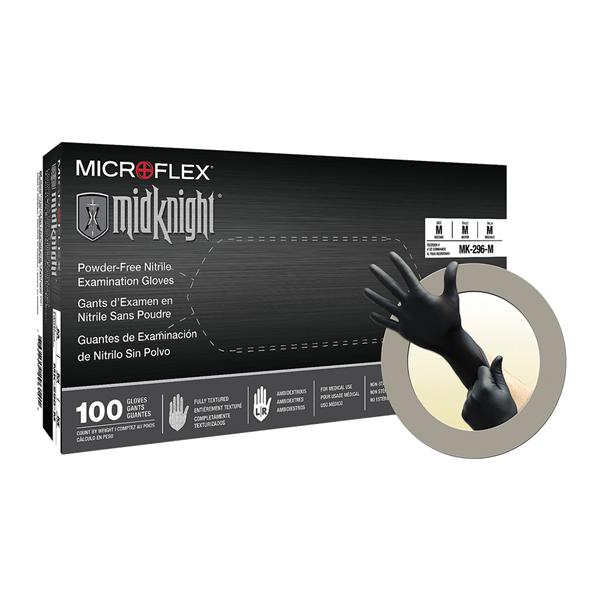 MICROFLEX MidKnight Nitrile Exam Gloves Small Black Non-Sterile 100/Bx
