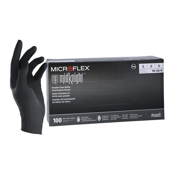 MICROFLEX MidKnight Nitrile Exam Gloves Medium Black Non-Sterile 100/Bx