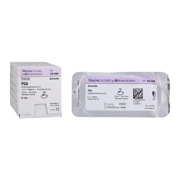 Maxima Suture 4-0 1-18" Polyglycolic Acid Braided NP-3 Undyed 12/Bx