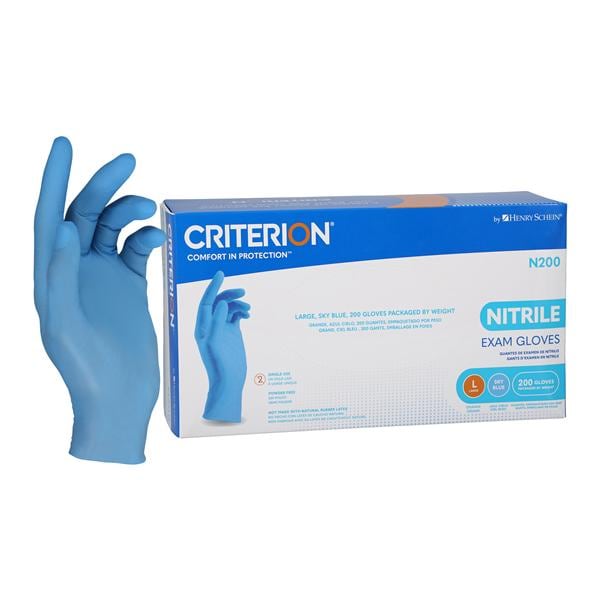 Criterion N200 Nitrile Exam Gloves Large Sky Blue Non-Sterile 200/Bx