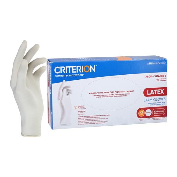 Criterion Aloe + Vitamin E Latex Exam Gloves X-Small White Non-Sterile 100/Bx