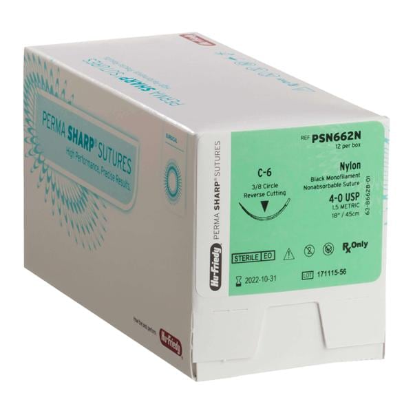 Perma Sharp Suture 4-0 18" Nylon Monofilament C-5 Black 12/Pk