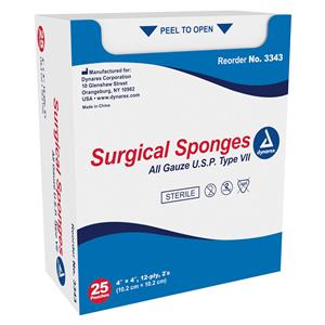 100% Cotton Gauze Sponge 4x4" 12 Ply Sterile Not Made With Natural Rubber Latex, 24 BX/CA