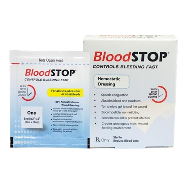 BloodStop Carboxymethyl Cellulose Hemostatic Dressing 2x4" Sterile Adherent LF