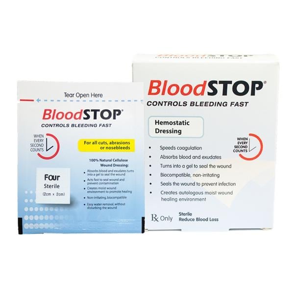 BloodStop Carboxymethyl Cellulose Hemostatic Dressing 2x2cm Sterile Mn Pd Adh LF