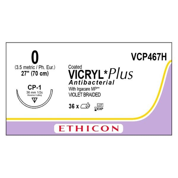 Coated Vicryl Plus Suture 0 27" Triclosan/Polyglactin 910 Braid CP-1 Vio 12/Bx