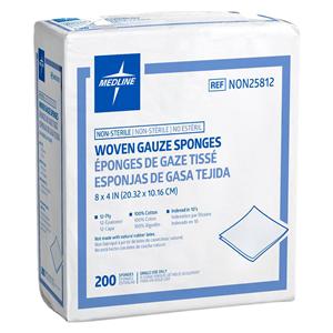 100% Cotton Woven Gauze Sponge 4x8" 12 Ply Non-Sterile LF