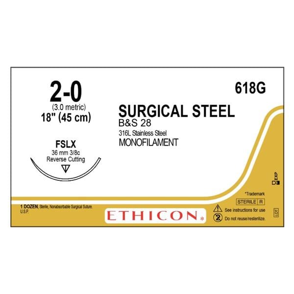 _ Suture 2-0 18" B&S 28 Monofilament FSLX Silver 12/Bx
