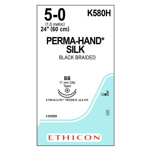 Perma-Hand Suture 5-0 24" Silk Braid BB/BB Black 36/Bx