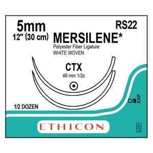 Mersilene Suture 5mm 12" Polyester Braid CTX/CTX White 6/Bx
