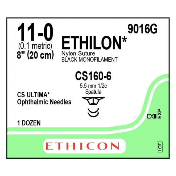 Ethilon Suture 11-0 8" Nylon Monofilament CS160-6 Black 12/bx