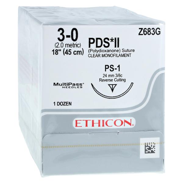 PDS II Suture 3-0 1x18" Polydioxanone Monofilament PS-1 Clear 12/Bx
