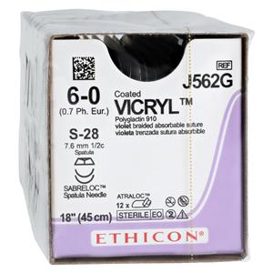 Vicryl Suture 6-0 18" Polyglactin 910 Braid S-28/S-28 Violet 12/Bx