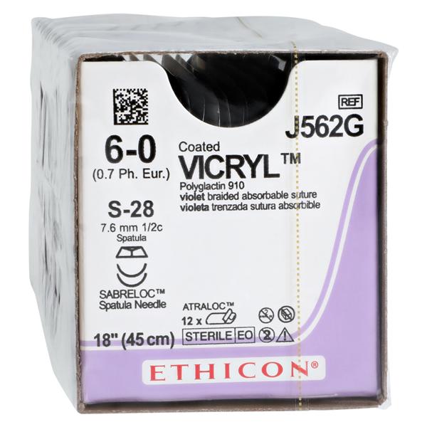 Vicryl Suture 6-0 18" Polyglactin 910 Braid S-28/S-28 Violet 12/Bx