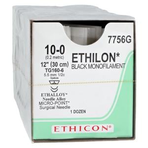 Ethilon Suture 10-0 1x12" Nylon Monofilament TG160-6/TG160-6 Black 12/Bx
