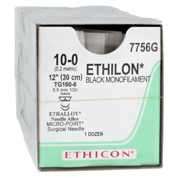 Ethilon Suture 10-0 1x12" Nylon Monofilament TG160-6/TG160-6 Black 12/Bx