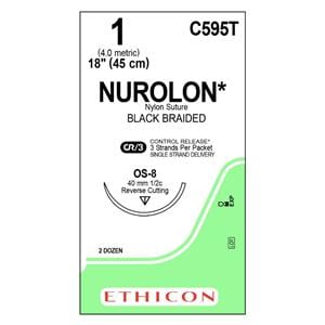 Nurolon Suture 1 3x18" Nylon Braid OS-8 Black 24/Bx