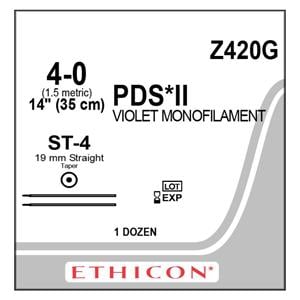 PDS II Suture 4-0 14" Polydioxanone Monofilament ST-4/ST-4 Violet 12/bx