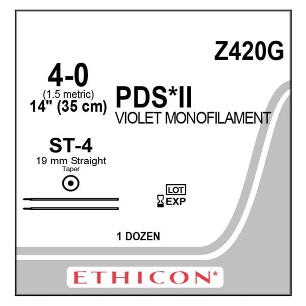 PDS II Suture 4-0 14" Polydioxanone Monofilament ST-4/ST-4 Violet 12/bx