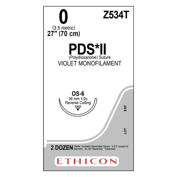 PDS II Suture 4-0 27" Polydioxanone Monofilament OS-6 Violet Bx
