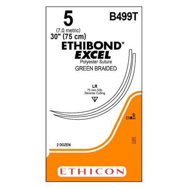 Ethibond Excel Suture 5 1x30" Polyester Braid LR/LR Green 24/Bx