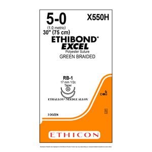 Ethibond Excel Suture 5-0 30" Polyester Braid RB-1 Green Bx