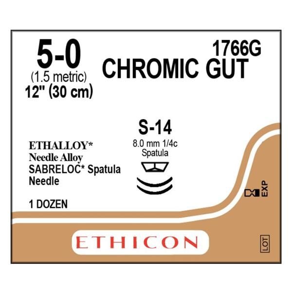 _ Suture 5-0 12" Chromic Gut Monofilament S-14/S-14 Brown 12/Bx