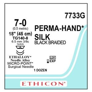 Perma-Hand Suture 7-0 18" Silk Braid TG140-8/TG140-8 Black 12/Bx