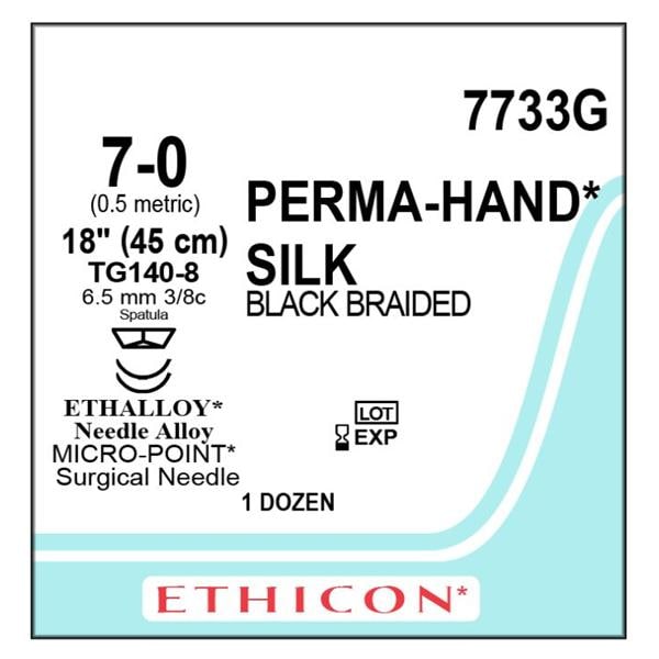 Perma-Hand Suture 7-0 18" Silk Braid TG140-8/TG140-8 Black 12/Bx