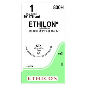 Ethilon Suture 1 1x30" Nylon Monofilament CTX Black 36/Bx
