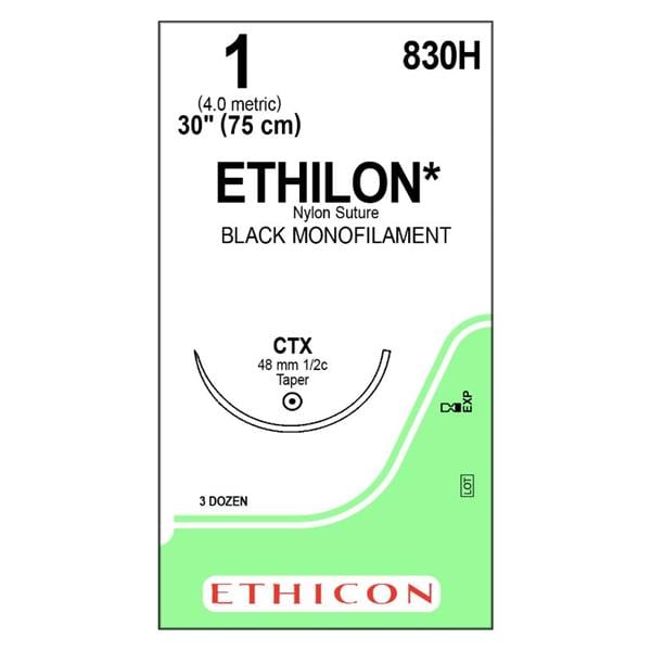 Ethilon Suture 1 1x30" Nylon Monofilament CTX Black 36/Bx