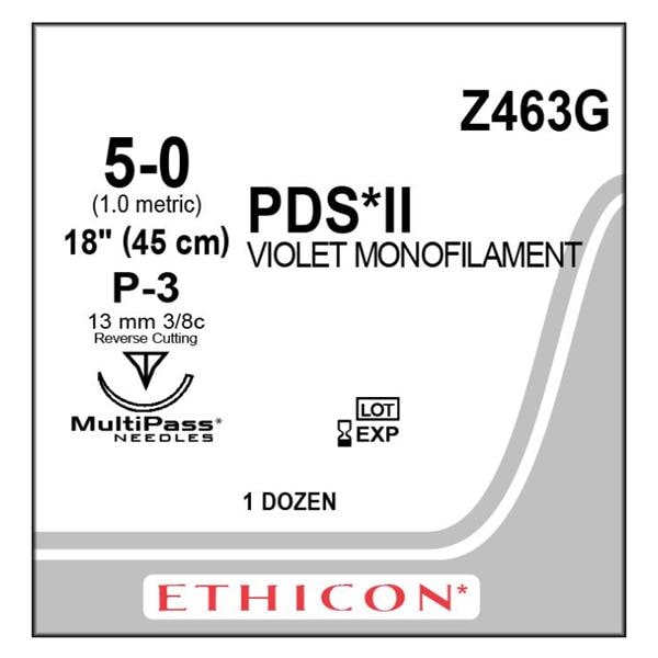 PDS II Suture 5-0 18" Polydioxanone Monofilament P-3 Violet 12/Bx