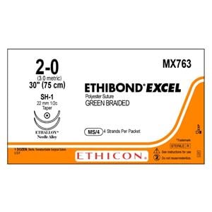 Ethibond Excel Suture 2-0 4-30" Polyester Braid SH-1 Green 12/Bx