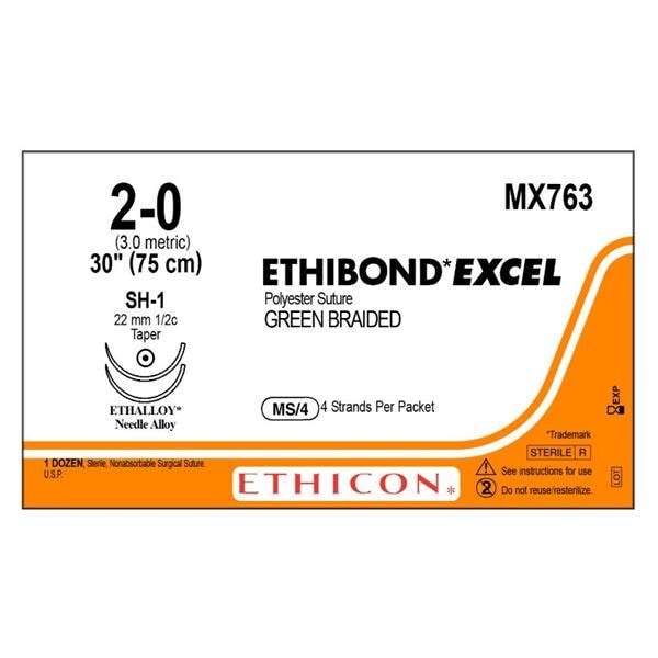 Ethibond Excel Suture 2-0 4-30" Polyester Braid SH-1 Green 12/Bx