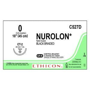 Nurolon Suture 0 8-18" Nylon Braid CT-2 Black 12/Bx