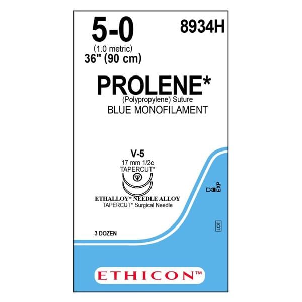 Prolene Suture 5-0 36" Polypropylene Monofilament V-5/V-5 Blue 36/Bx
